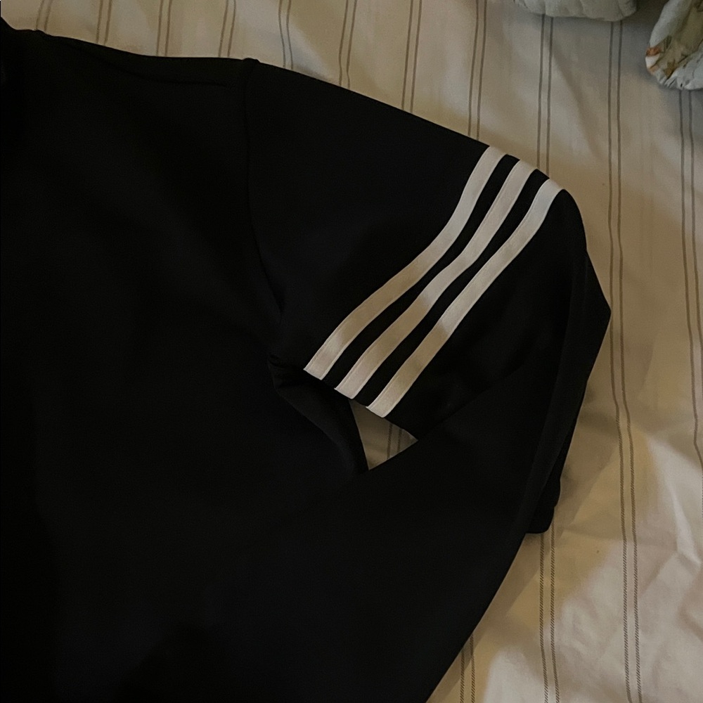 adidas Black Zip-Up Sweater with White Sleeve Stripes - Picture 4 of 6